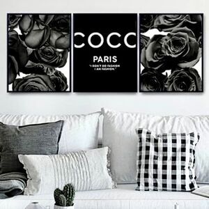Chanel B&W Roses Picture print collection-Glam Wall Art Chic Modern black rose